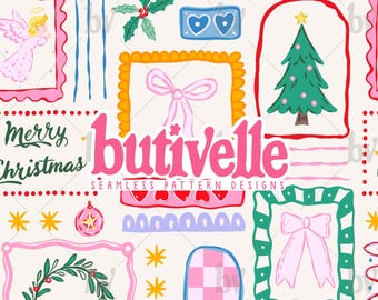 ORIGINAL Girly Christmas Coquette Bows Seamless Pattern, No AI, Preppy Christmas, Naive Doodle, Digital Download, T0844, Trending Now