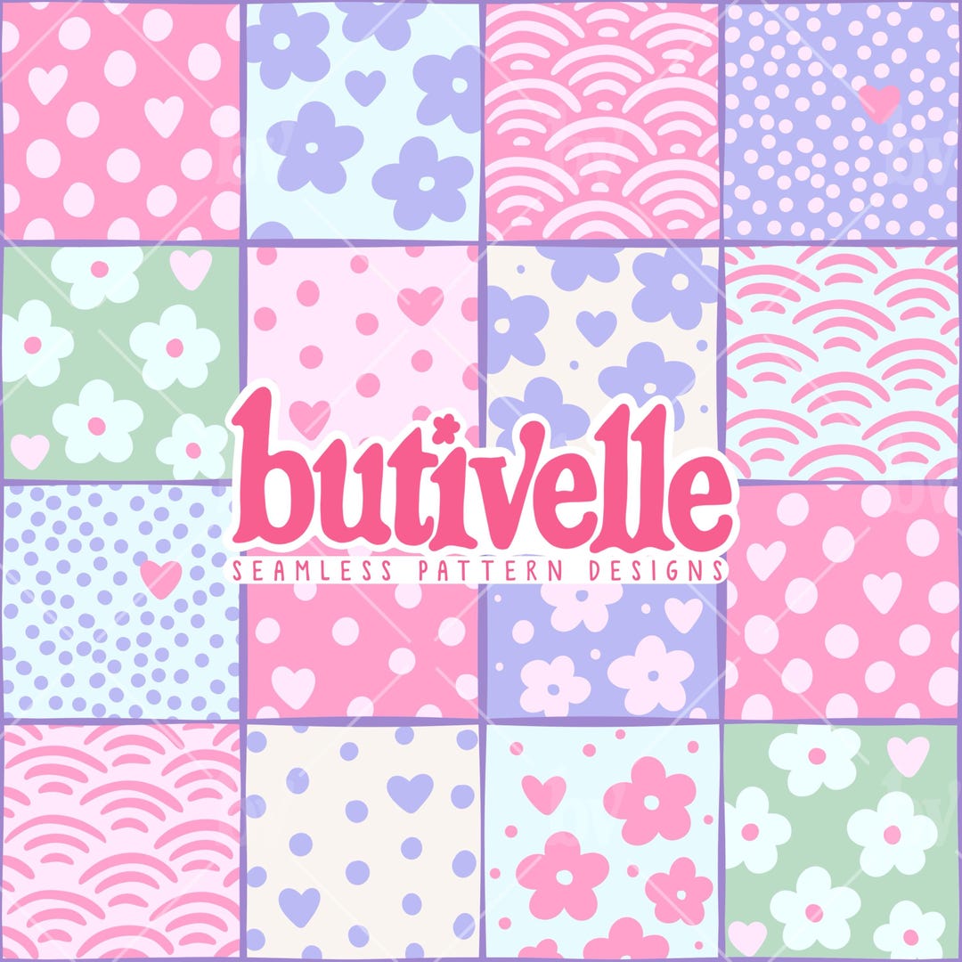 Preppy Checkards Preppy Checkered Seamless Pattern, Polka Dot, Hearts, Valentine, Spring ...