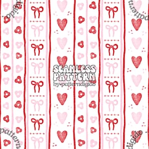watercolor coquette bows seamless pattern | stripe | heart | floral | pink and red | wallpaper | fabric | tumbler | digital download | T0612