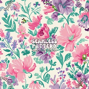 Arquivo de padrão de repetição sem costura floral preppy para design de tecido de sublimação, flores delicadas, Liberty, brilhante, download digital, T0672