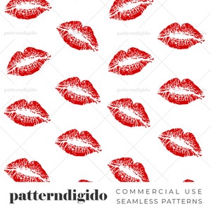 Lippenstift kus naadloos patroon JPG PNG, kus bestandspatroon, PNG rode lippen kus digitaal papieren patroon, commercieel gebruik, digitale download, T0022
