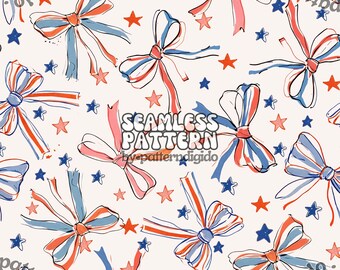 coquette patriotic bows seamless pattern | bows stars ribbons background | 4th of july USA | fabric | tumbler | digital download | T0669