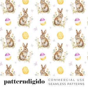 Bunny Easter Seamless Repeat Pattern, Rabbit Easter Pattern, Easter Egg Digital Paper Pattern, Commercial Use, Digital Download, T0115