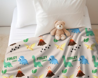 Dinosaur Baby Blanket| Custom Nursery Blanket| Baby Boy Blanket| Baby Name Blanket| Baby Shower Blanket Gift| Custom Baby Blanket