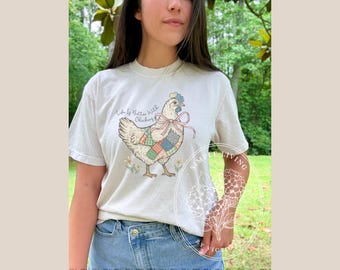 Gewatteerd imitatie T-shirt met kip | Comfort Colors boerderijshirt