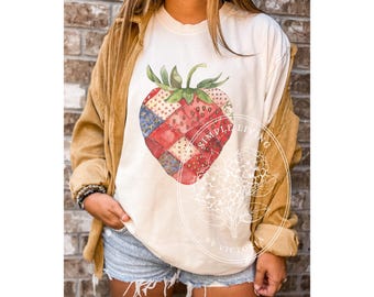 Strawberry Patch Comfort Colors Tee | Faux Quilted Cottagecore Shirt