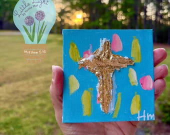 Little Light by Hattie Mae | Hand Painted Christian Canvas | 4x4 Mini Jesus Painting