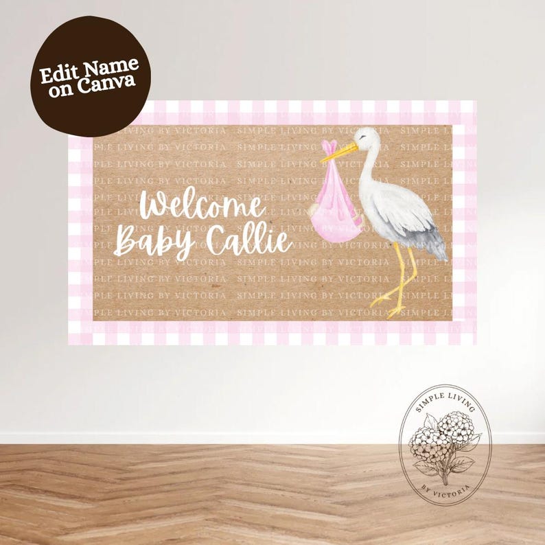 Welcome Baby Name Banner Template | Baby Shower Theme | Pink Stork ...