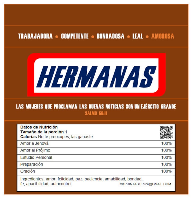 JW Regalo para Hermanas - Precursores - Ancianos JW Pioneer Gift - Chocolate Wrapper image 2