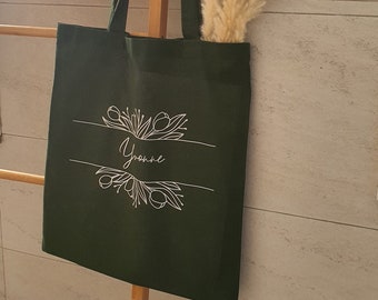 Tote Bag Jutebeutel Jutetasche Bedruckt mit Blumen und Wunschnamen Muttertag Baumwolle