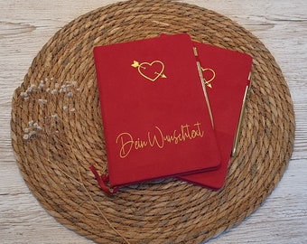 Notizbuch mit Wunschtext personalisiert mit Stoffeinband, Geschenk, Personalisierung DIN A5 Valentienstag