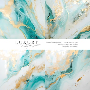 Carta digitale Aqua, Turchese oro, Carta Glam oro, Inchiostro alcolico, Dipinto, Sfondo strutturato, Texture, Carta premium, Pacchetto sfondi