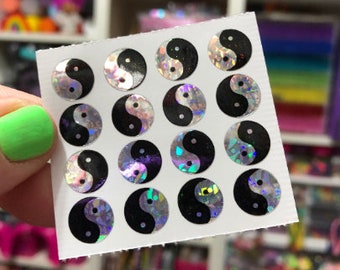 Vintage Rainbow Sparkle Stickers Yin Yang