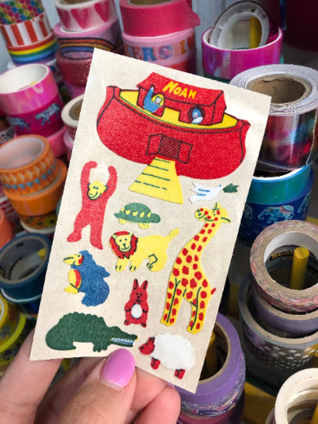 Vintage Fuzzy Flocked Stickers Noah's Ark - Etsy