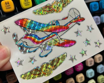 Vintage Rainbow Sparkle Prismatic Stickers Airplane 2