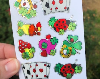 Vintage Rainbow Sparkle Prismatic Stickers Good Luck Horseshoe Cards