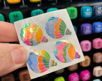 Vintage Great 7 Pearly Iridescent Stickers Rainbow Hot Air Balloon