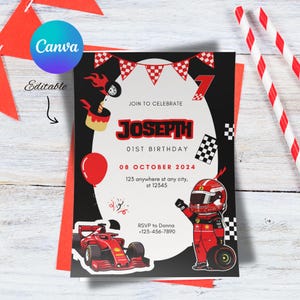 Race Car Birthday Invitation | F1 Themed Editable Digital Invite | Formula 1 Party Template