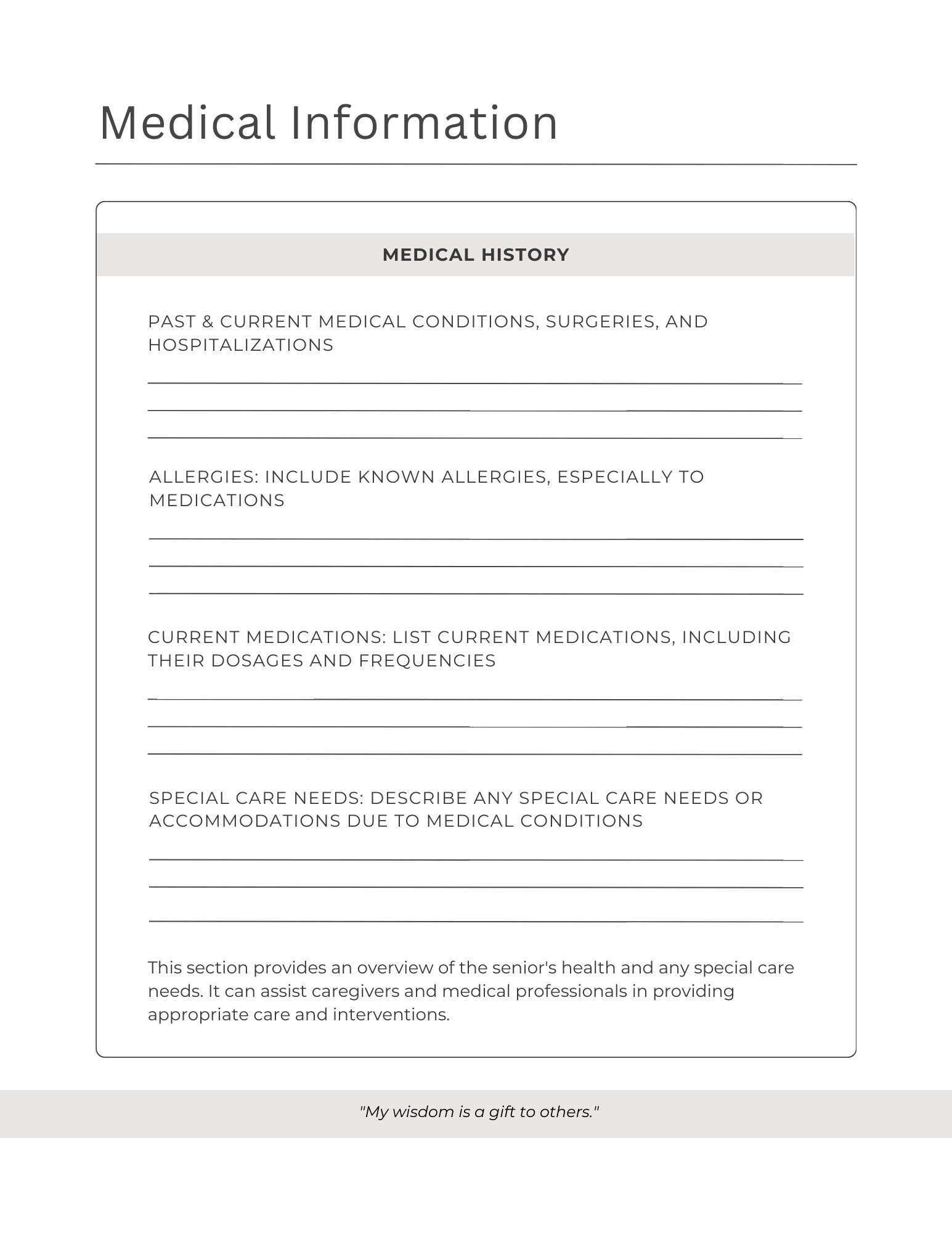 Senior Care Planner Printable Long Term Care Worksheet Growing Old ...