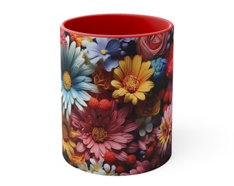 Colorful Floral Accent Coffee Mug, 11oz