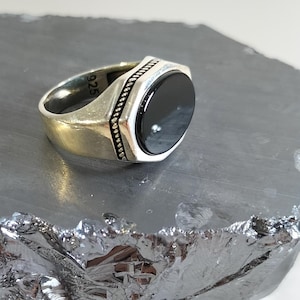 925 Sterling Silver Ring with Black Onyx Stone, Silver Ring for Men and Women, Handmade Silver Ring, New Year&#39;s Gift, Christmas Gift