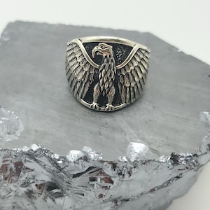 925 Sterling Silver Men&#39;s Ring, American Eagle Silver Ring, Men&#39;s Handmade Ring, Personalized Silver Ring, Christmas Gift, Biker Ring
