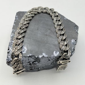 Embroidered Sterling Silver Chain Bracelet: Handmade Curb Cuban Link, 925 Sterling Silver Men&#39;s Bracelet, Christmas Gift, Gift For Himself