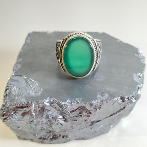 Sterling Silver Men&#39;s Ring: Green Zircon Stone, Handmade