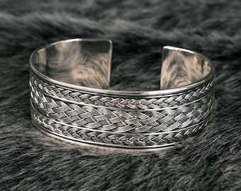 Handmade Sterling Silver Cuff Bracelet: Adjustable Braided Design, Personalized