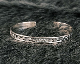 Handmade Sterling Silver Men&#39;s Cuff Bracelet: Adjustable Thick Band