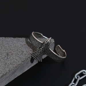 Handmade Silver Men&#39;s Bracelet with Eagle Figure, 925K Silver Adjustable Bracelet, Handmade Cuff Bracelet, Thick Cuff Bracelet