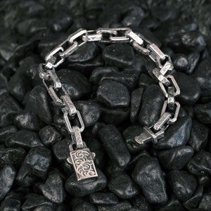 Handmade Embroidered Men Silver Bracelet, 925 Sterling Silver Bracelet,Oxidized Silver Chain Bracelet, Elegant Silver Bracelet, Gift For Him