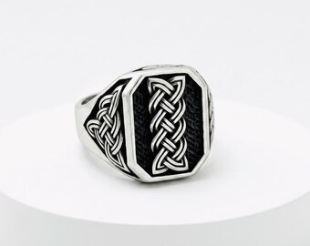 925 Sterling Silver Men's Celtic Knot Ring, Handmade Anniversary
