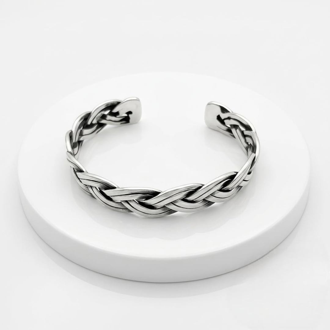 アクセサリー silver chain design cuff bangle bracelet Silver Braided Cuff Bracelet for Men, Mens Woven Sterling Silver