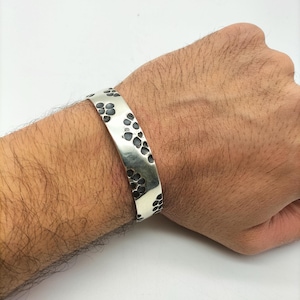 925 Sterling Silver Oxide Checkered Silver Wide Cuff Bracelet, Men&#39;s Cuff Bracelet, Thick Cuff Silver Bracelet, Anniversary Gift