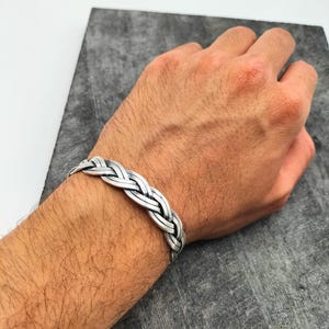 925 Sterling Silver Knitted Men&#39;s Silver Bracelet, Adjustable Silver Cuff Bracelet, Anniversary Gift, Pure Silver Solid Bracelet, Gift Him