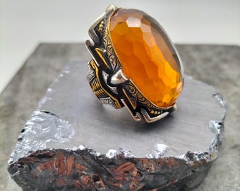 Handmade Sterling Silver Men&#39;s Ring: Honey Yellow Zultanite Stone