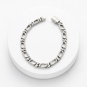 Handmade Sterling Silver Figaro Bracelet - Interlocking Link 925 Silver Chain for Men and Women - Anniversary Gift