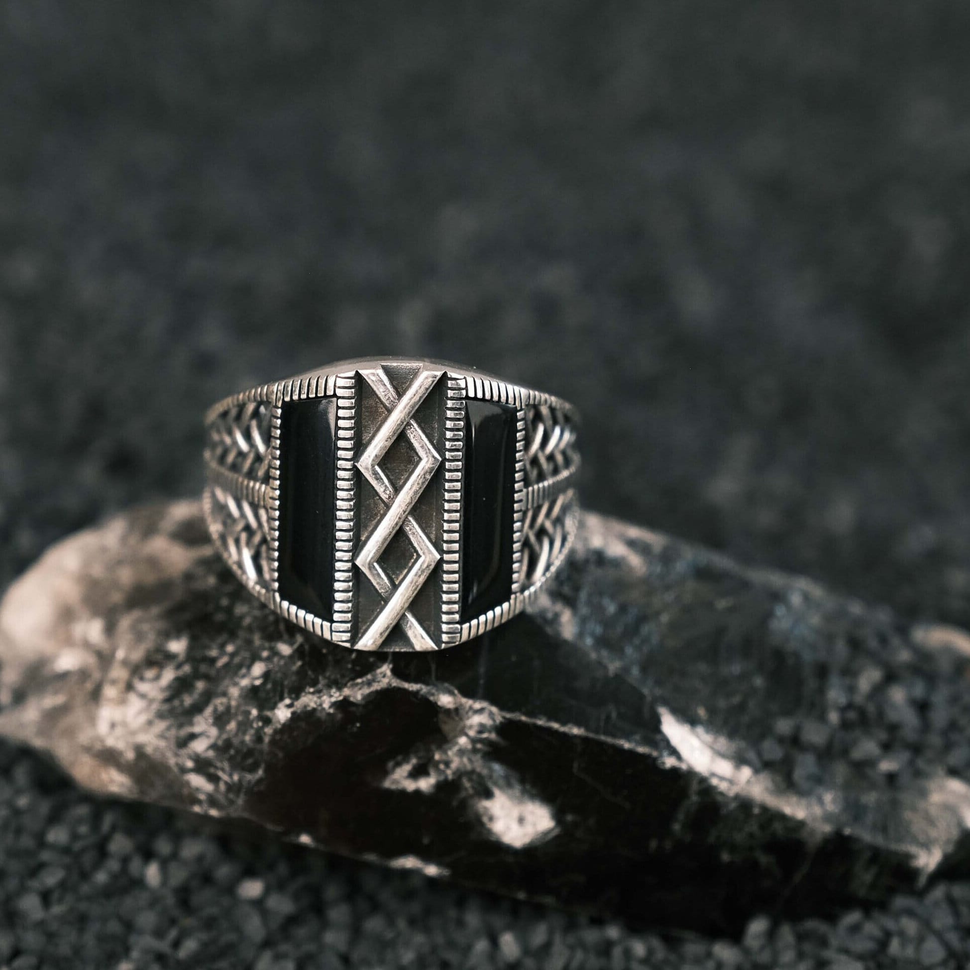 925 Sterling Silver Men's Ring,onyx Stone Silver Ring