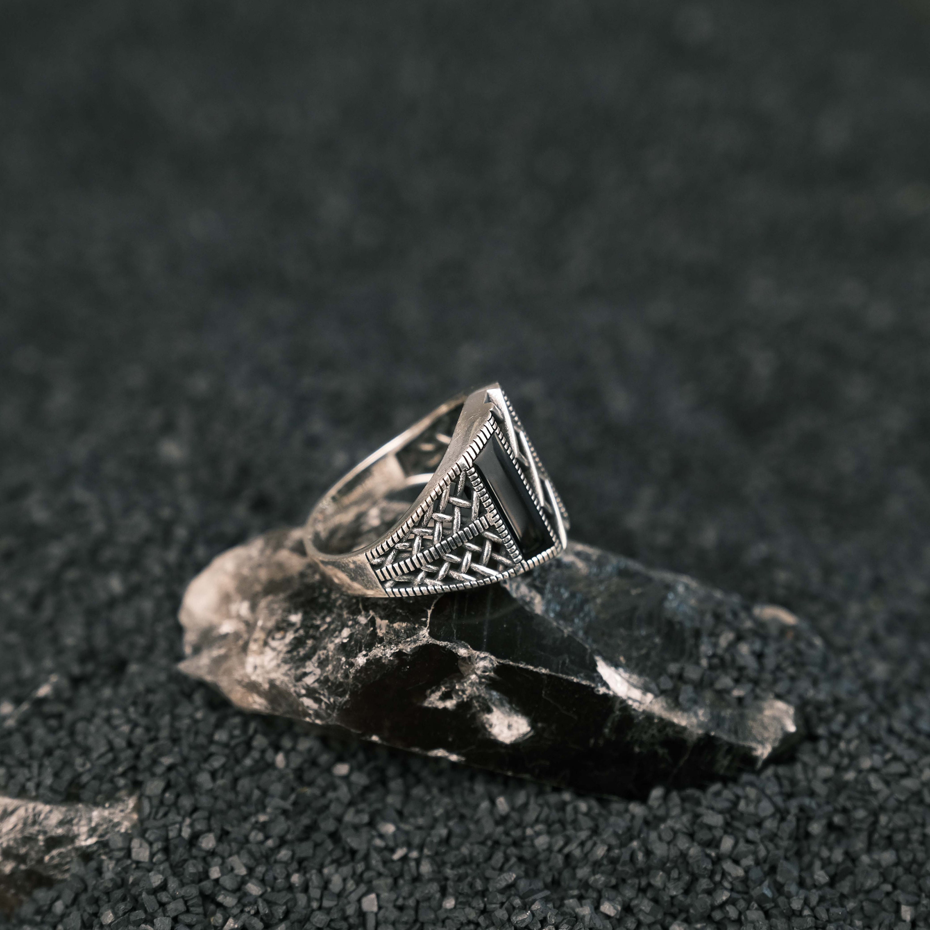 925 Sterling Silver Men's Ring,onyx Stone Silver Ring