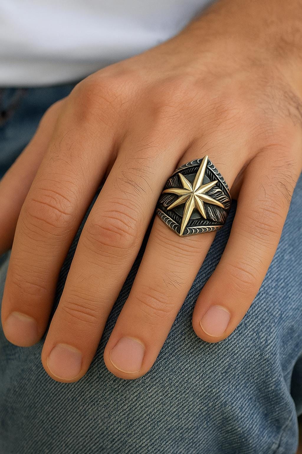 North Star Detailed Handmade 925 Sterling Silver Ring – Silver