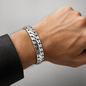 Pulsera tipo brazalete para hombre de plata de ley 925 hecha a mano, joyería artesanal, regalo para él, regalo de aniversario, joyería moderna de plata, regalo de Navidad