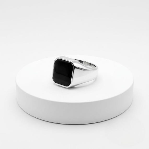 925 Sterling Silver Men's Ring, Black Onyx Stone, Minimalist