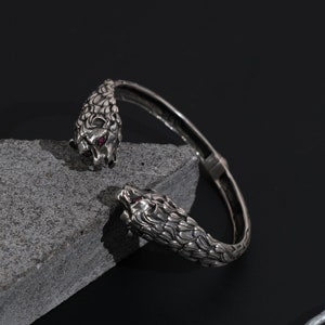 Handmade 925 Sterling SilverThick Cuff Bracelet with Double Headed Panther Figure for Men, Panther Cuff Bracelet, Heavy Silver Bracelet