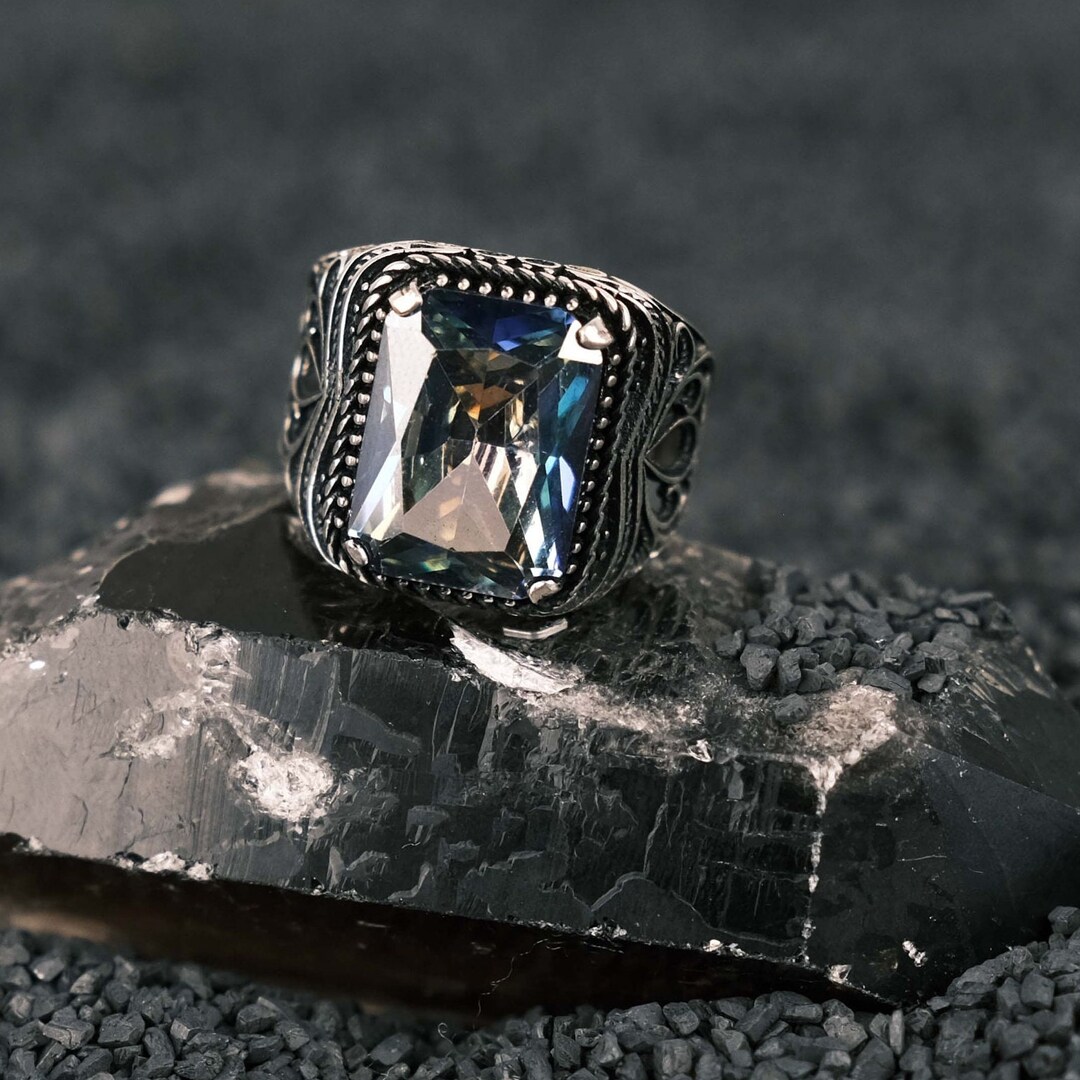 Bague En Argent Sterling 925 Avec Topaze Bleue Cabochon - Taille US 7.5, Fait Main, Cadeau Idéal