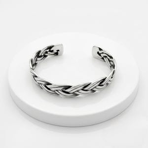 Pulsera de puño trenzada de plata para hombre, brazalete tejido de plata esterlina para hombre, pulsera de cadena gruesa retorcida hecha a mano, regalo de aniversario