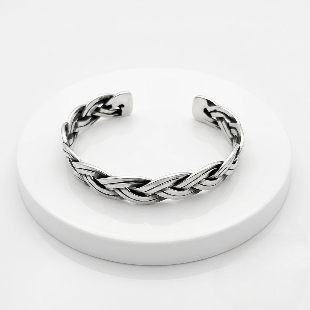 アクセサリー silver chain design cuff bangle bracelet Silver Braided Cuff Bracelet for Men, Mens Woven Sterling Silver