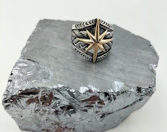 Sterling Silver North Star Ring - Handmade Personalized Men&#39;s Ring