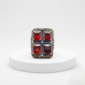 Pure Silver 925 Sterling Red Ruby Stone Men's Ring, 925 Sterling Silver Men's Ring, Dazzling Silver Ring, Anniversary Gift, Self  Gift