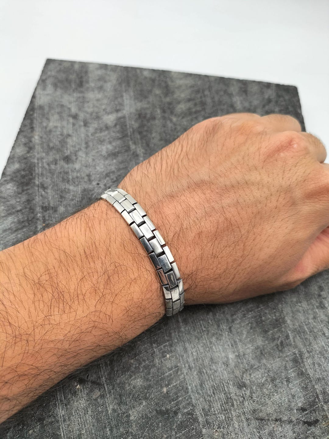 Handmade Men's Silver Bracelet, 925 Sterling Silver Adjustable